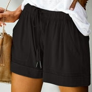 Plus Size Casual Shorts for Women Comfy Drawstring Elastic Waist Shorts with Pockets Summer Loose Shorts